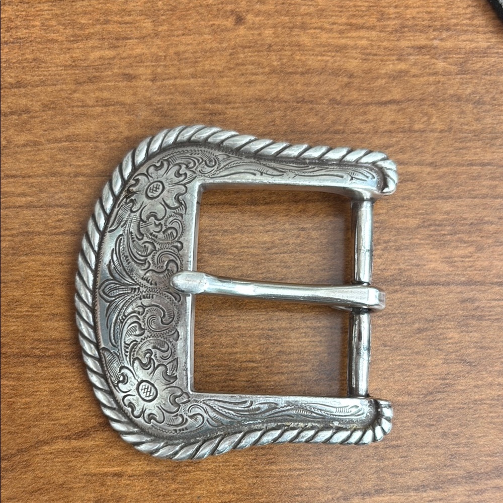 Silver Floral Engraved Belt Buckle